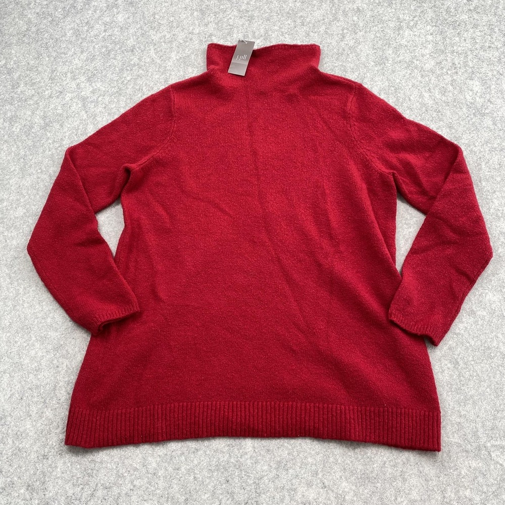 J Jill Sweater Womens Large Red Mock Neck Knit Pullover Cotton Wool Blend